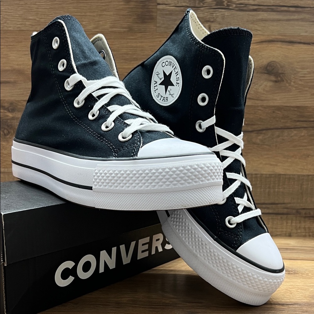 Converse Classic Black and White High-Tops platform